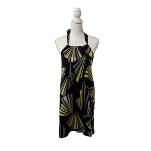 Glam Art Deco Inspired Holiday Spring Chic Low Back Halter Mini Dress Black‎